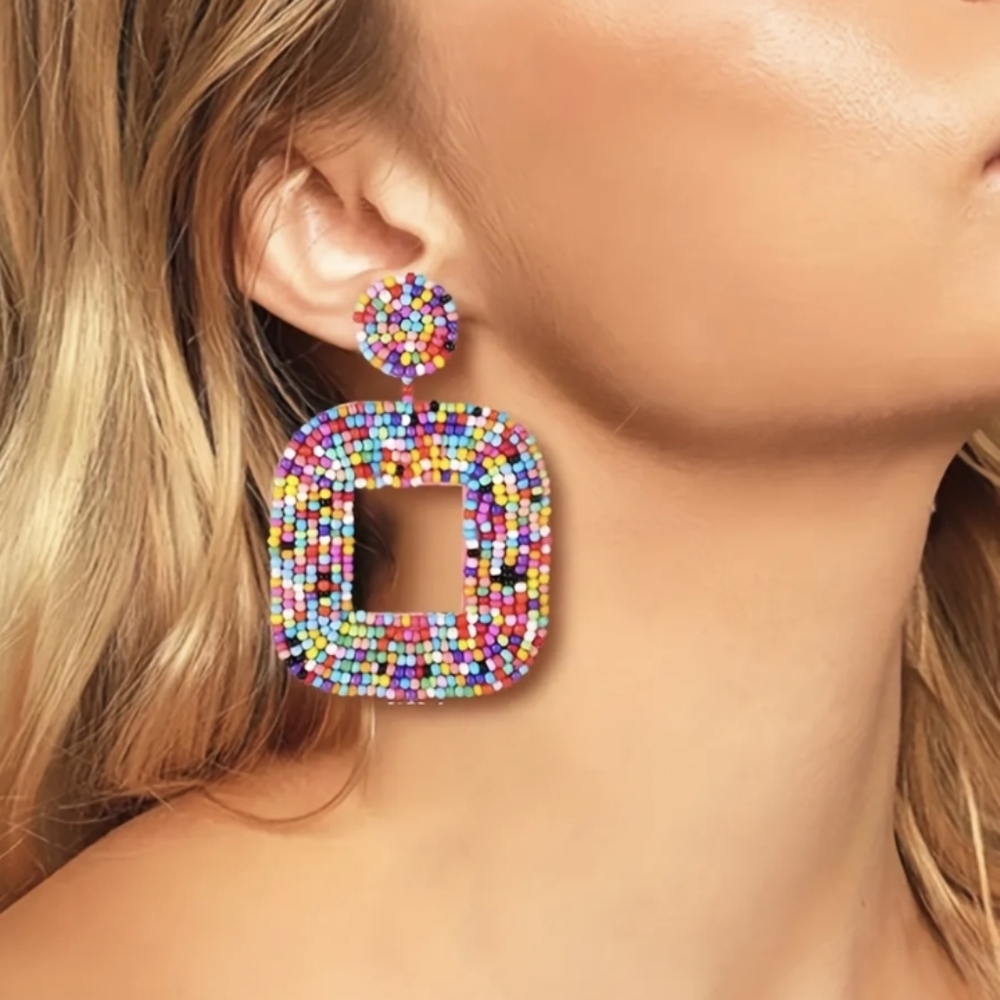 Colorful beaded Boho drop earrings